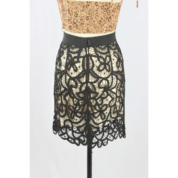 3.1 PHILLIP LIM Resort 2010 Black Nude Battenberg Lace Silk Mini Skirt, Size 6 - Picture 5 of 16